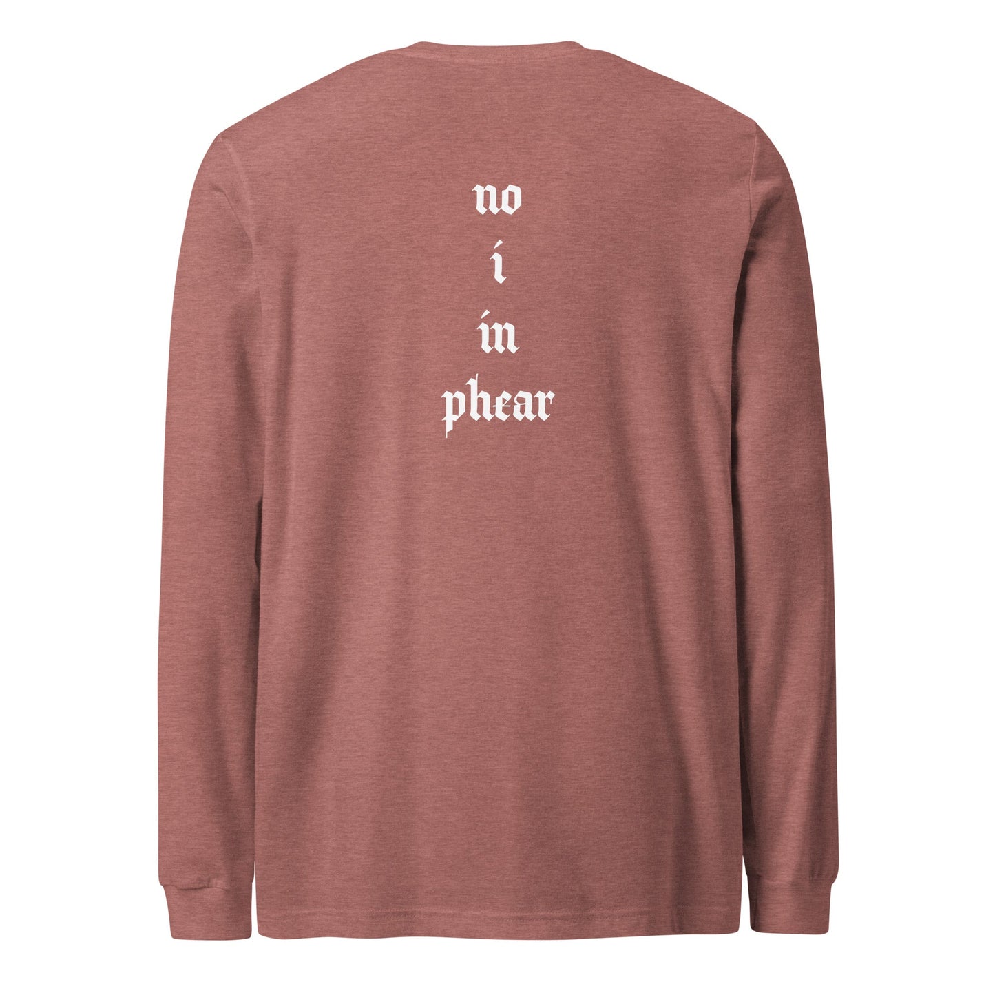 A unisex_no_i_tee_longsleeve from Phobea with a heart eye skull logo