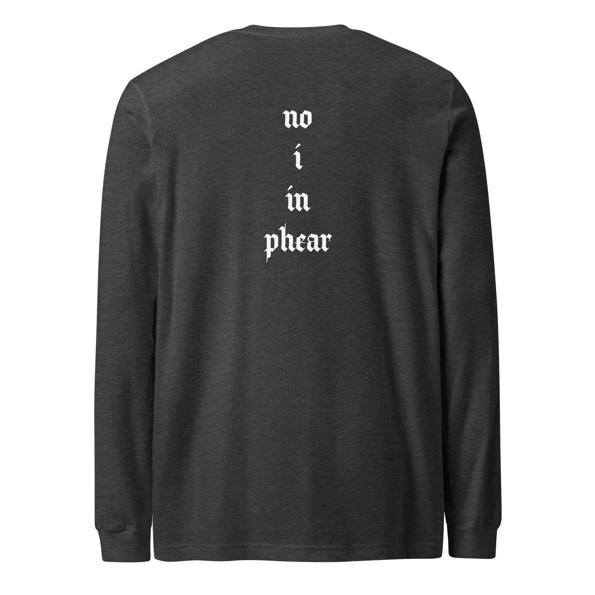 A unisex_no_i_tee_longsleeve from Phobea with a heart eye skull logo