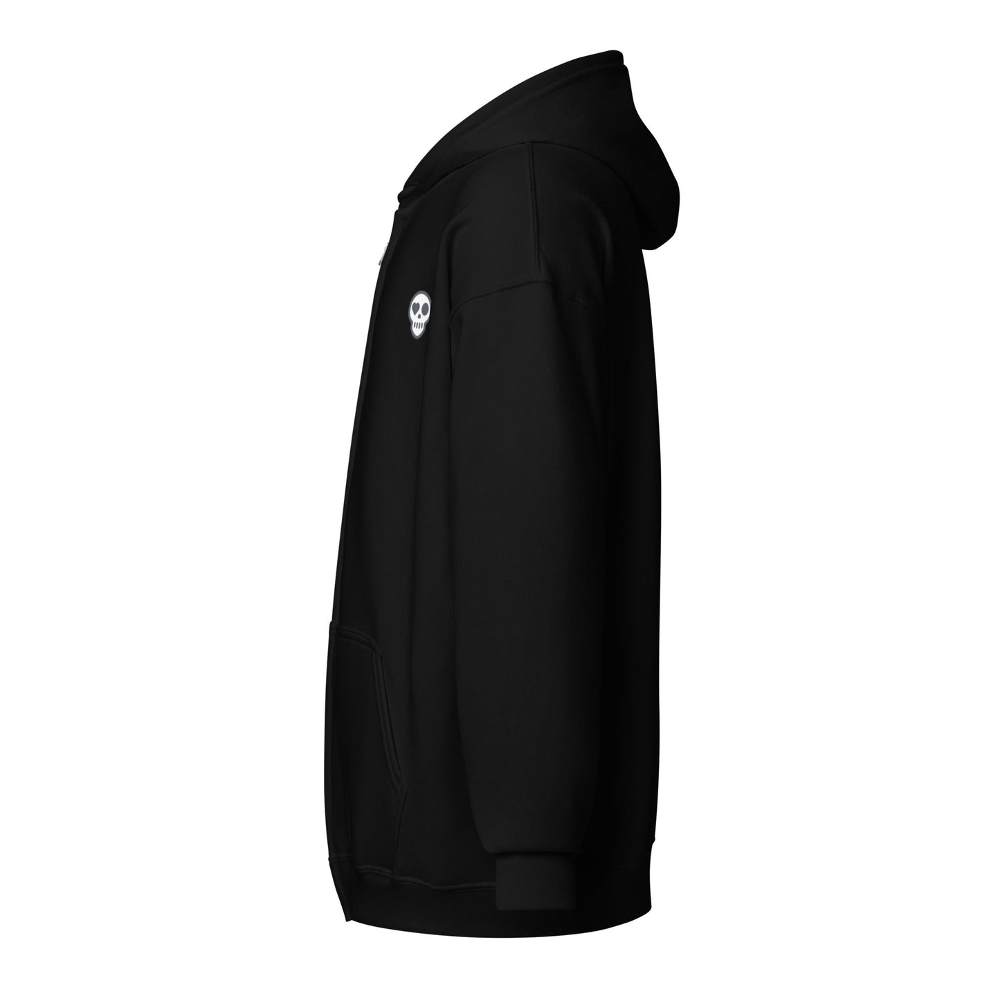 A unisex_phantom zip from Phobea with a heart eye skull logo