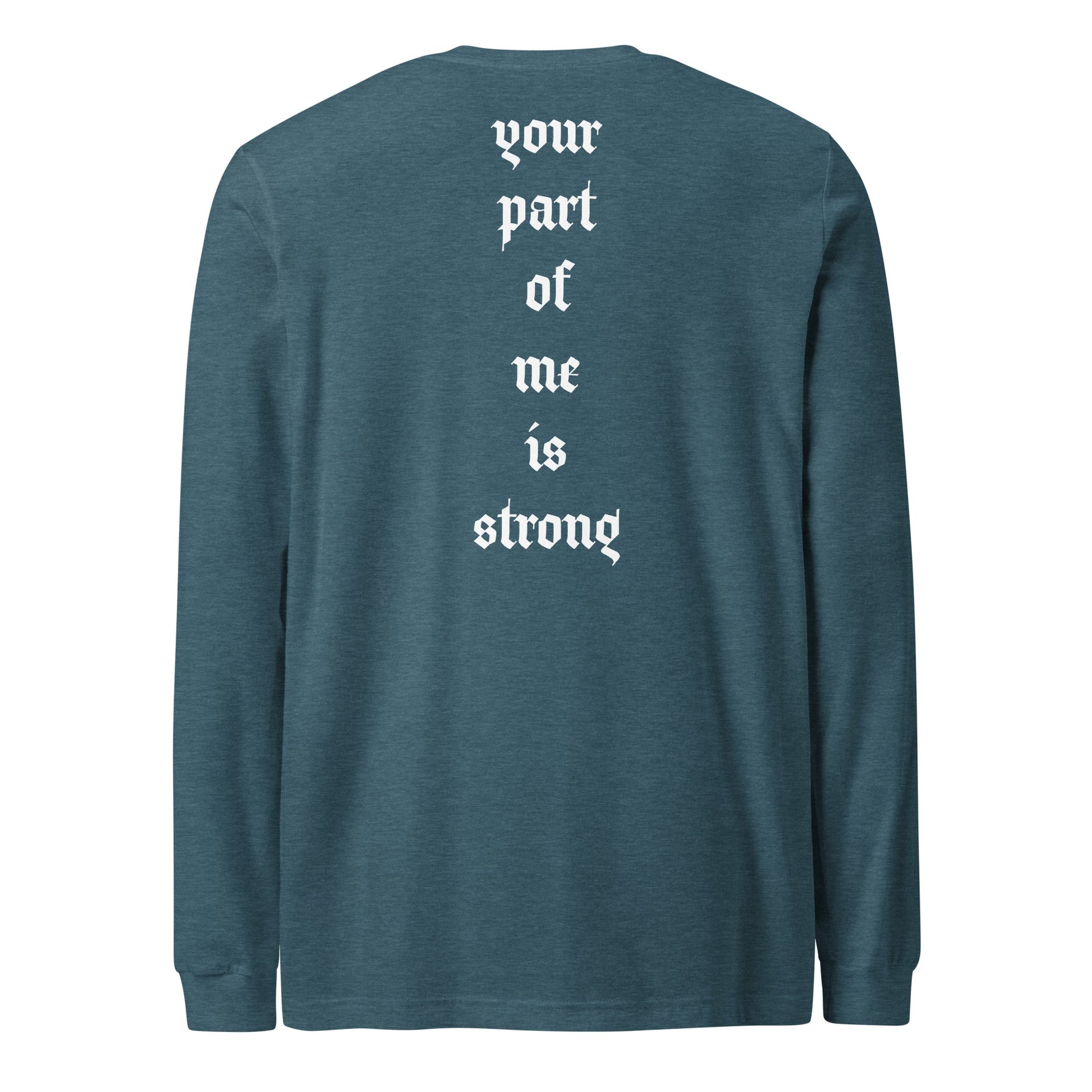 A unisex_strong_tee_longsleeve from Phobea with a heart eye skull logo