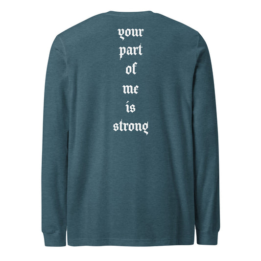 A unisex_strong_tee_longsleeve from Phobea with a heart eye skull logo