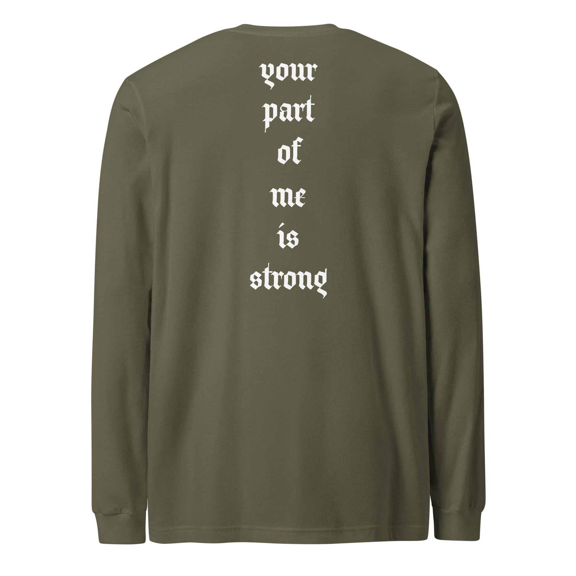 A unisex_strong_tee_longsleeve from Phobea with a heart eye skull logo