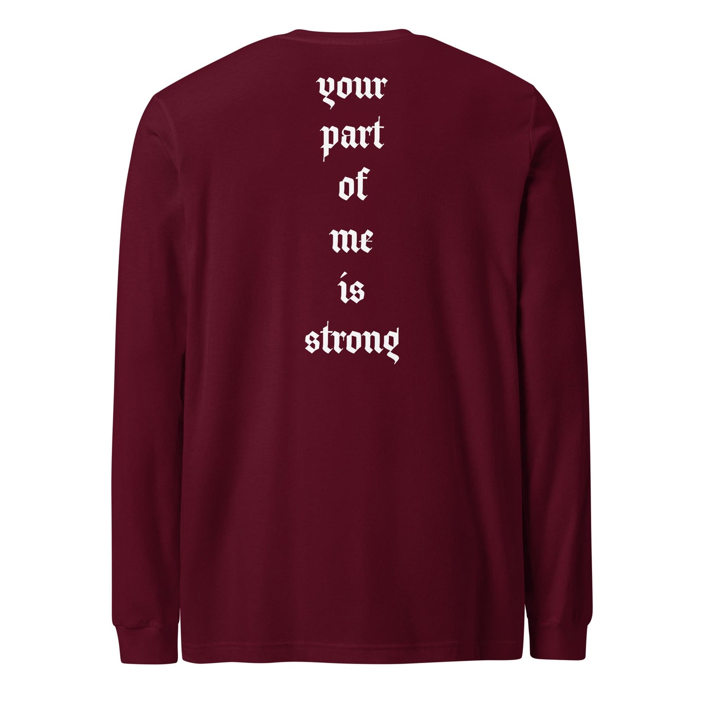 A unisex_strong_tee_longsleeve from Phobea with a heart eye skull logo