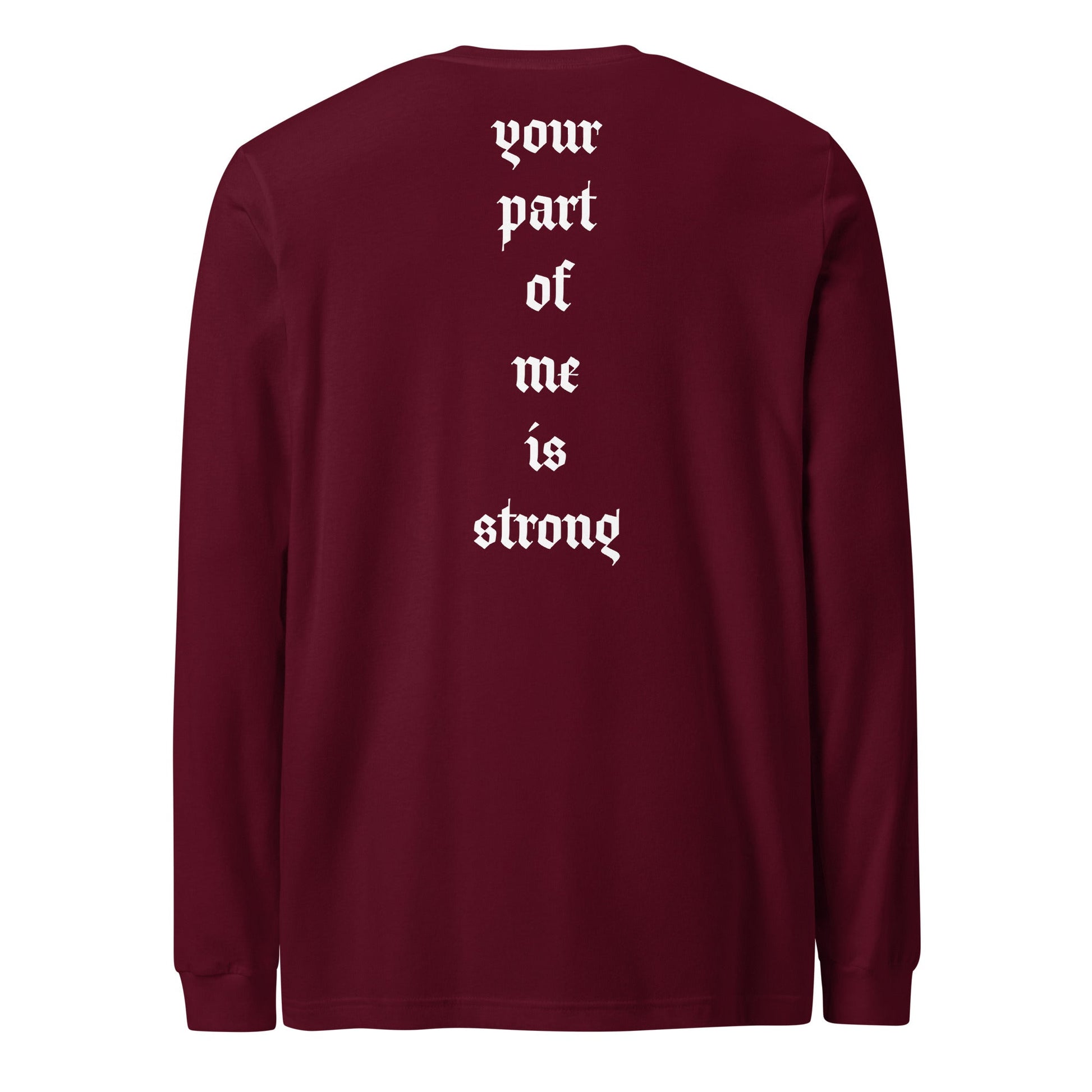 A unisex_strong_tee_longsleeve from Phobea with a heart eye skull logo