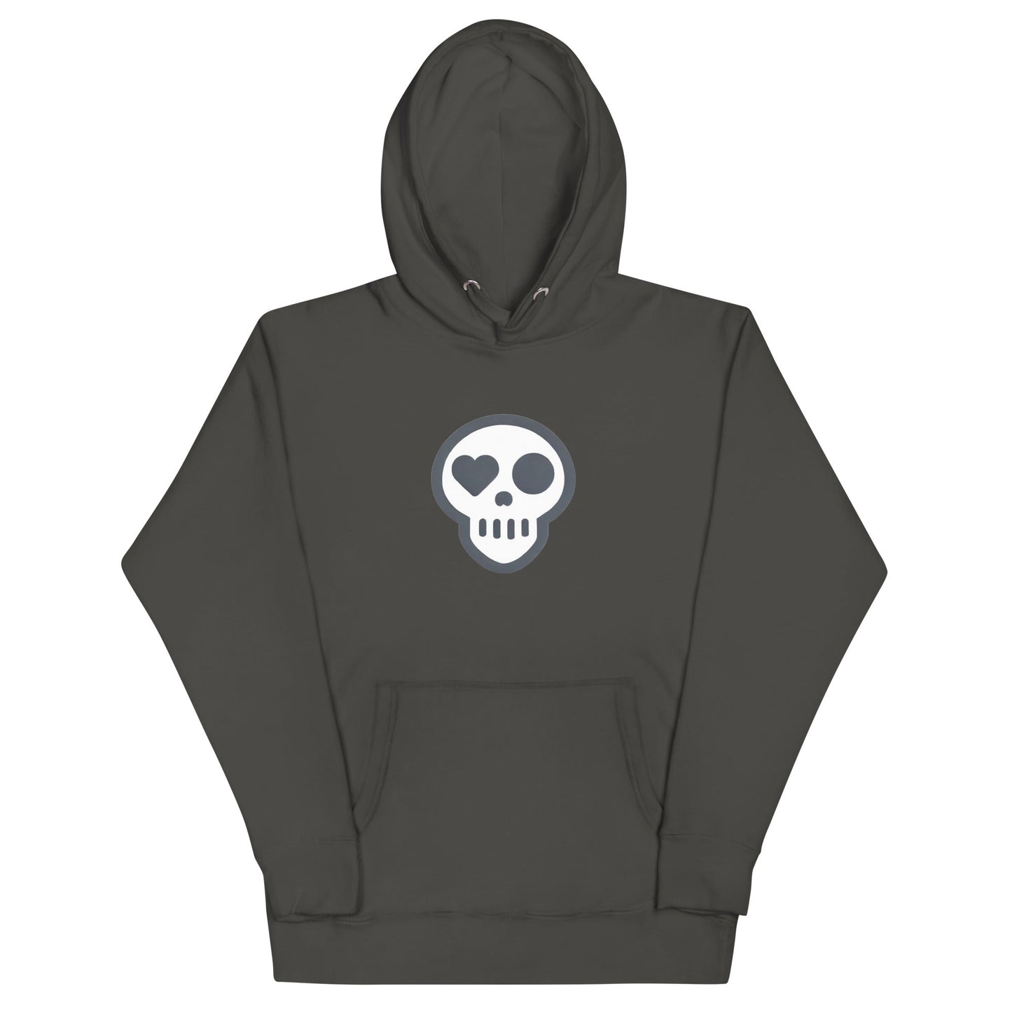 A Vintage Black / S unisex_Afterlife Hoodie from Phobea with a heart eye skull logo