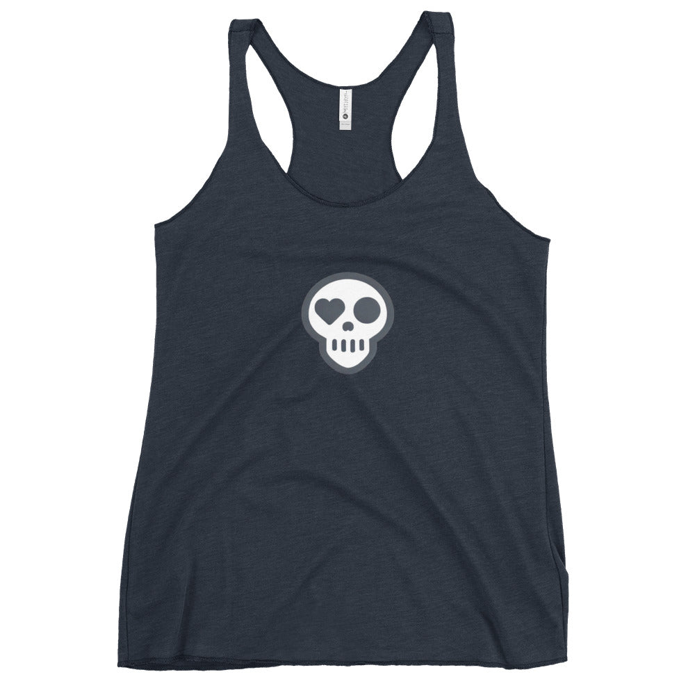 A Vintage Navy / XS womens_Pulse Tank from Phobea with a heart eye skull logo