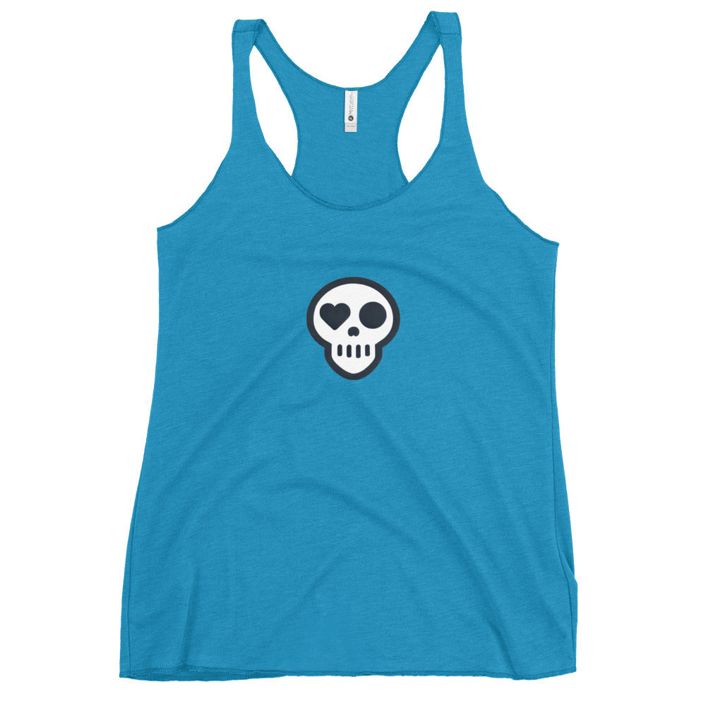 A Vintage Turquoise / XS womens_Pulse Tank from Phobea with a heart eye skull logo