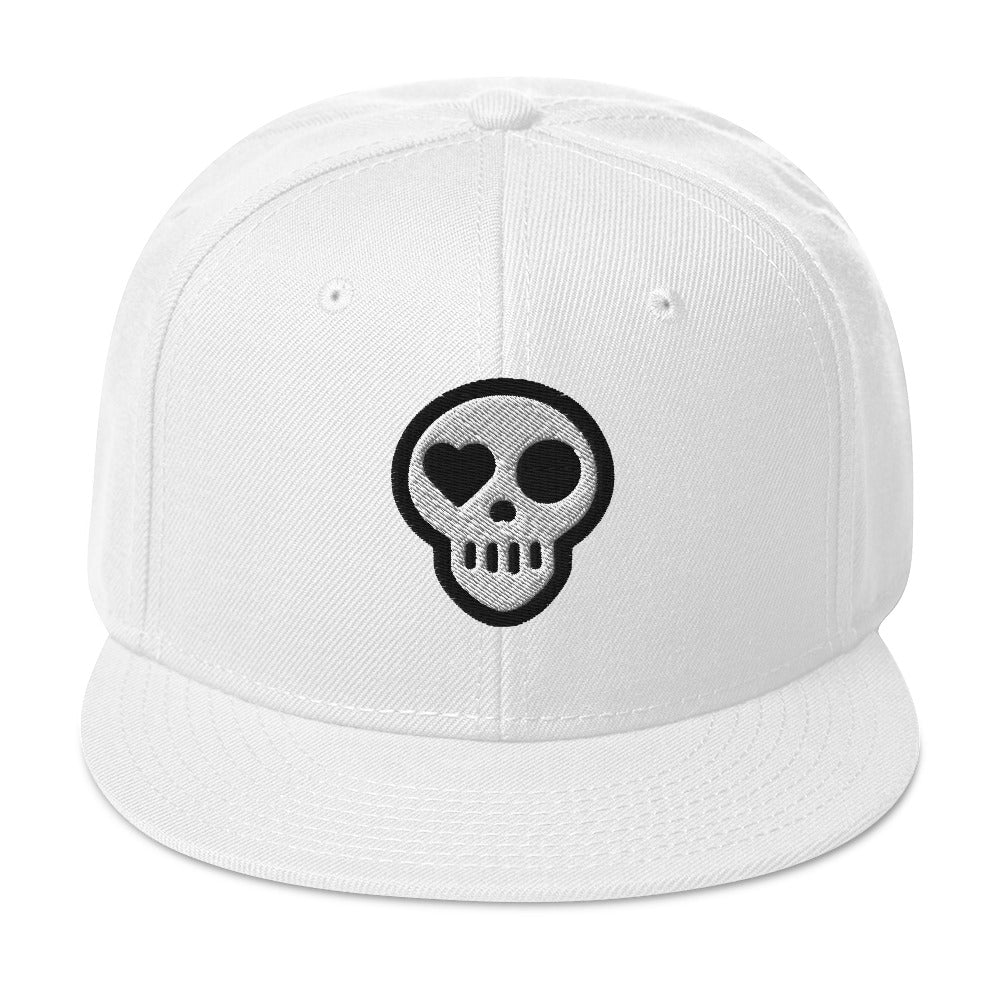 A White hats_ghost snap from Phobea with a heart eye skull logo