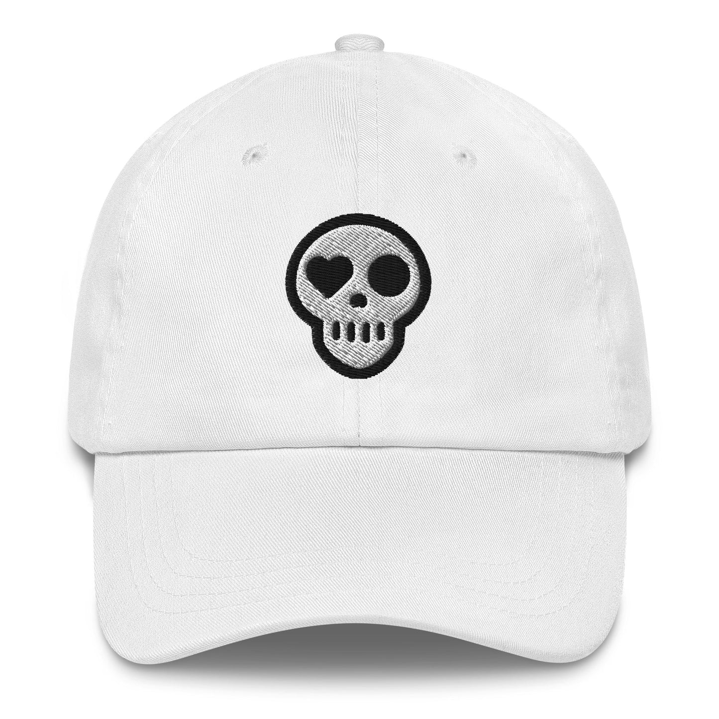 A White hats_legacy from Phobea with a heart eye skull logo