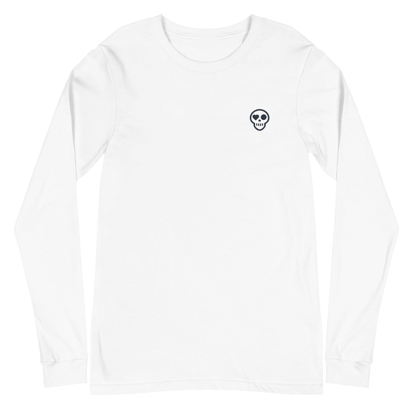 A White / XS unisex_resurgence sleeve from Phobea with a heart eye skull logo