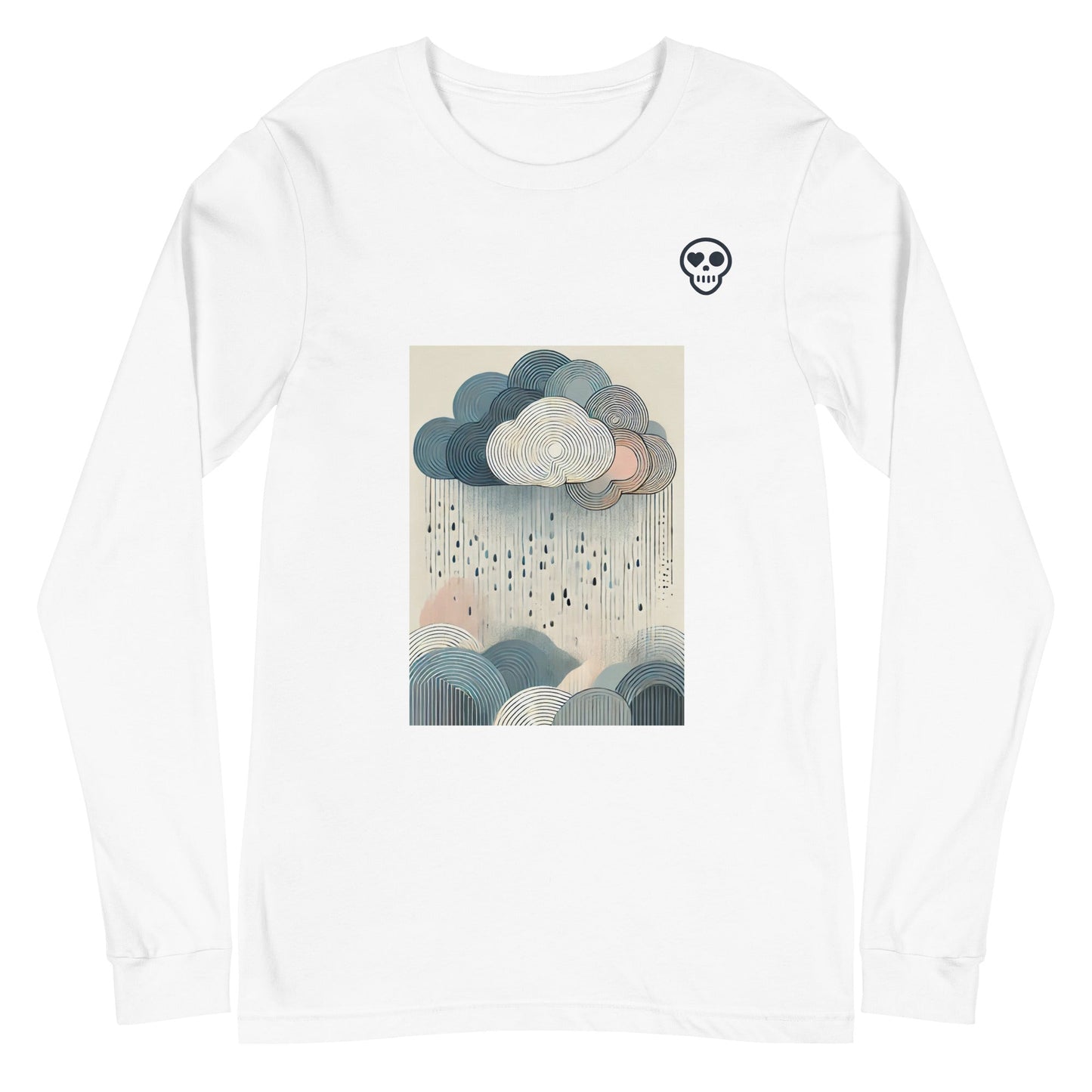 A White / XS unisex_soft resistance long tee from Phobea with a heart eye skull logo