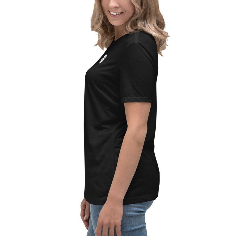 A womens_Echo Tee from Phobea with a heart eye skull logo