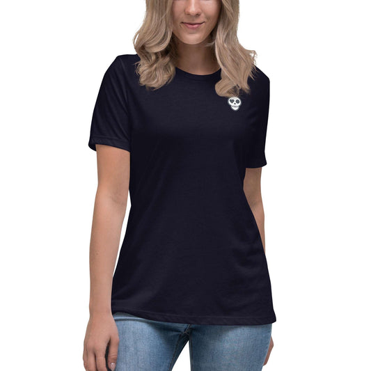 A womens_Echo Tee from Phobea with a heart eye skull logo