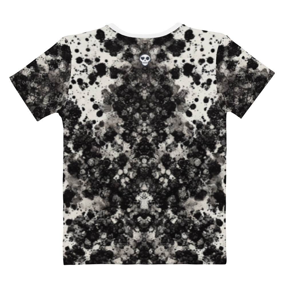 A womens_what do you see tee from Phobea with a heart eye skull logo