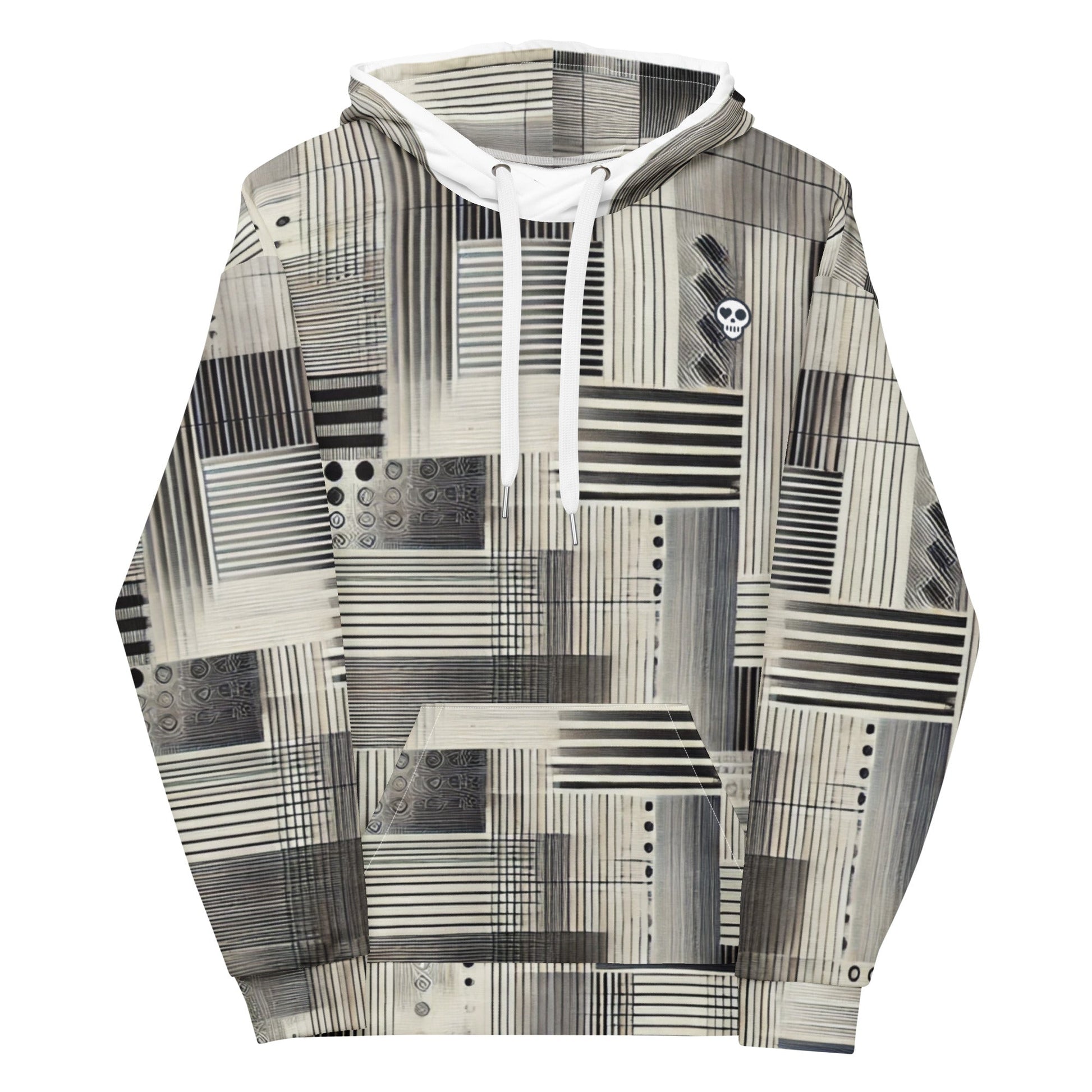 A XS unisex_ Linebreak Hoodie from Phobea with a heart eye skull logo