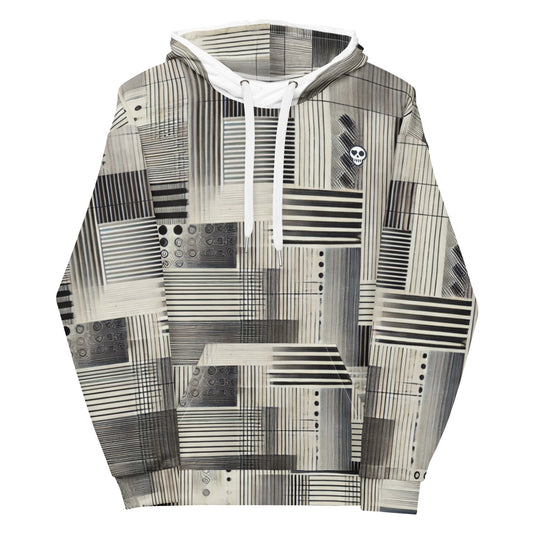 A XS unisex_ Linebreak Hoodie from Phobea with a heart eye skull logo