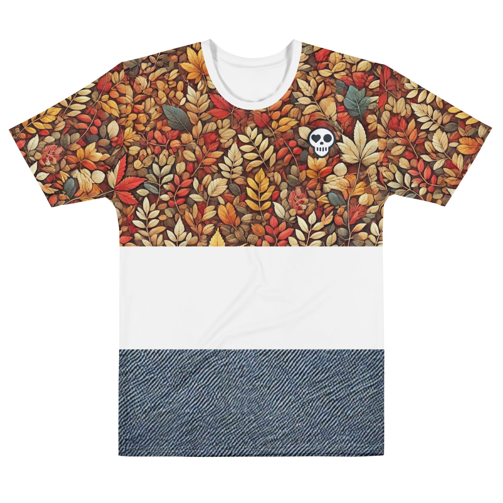 A XS unisex_season split tee from Phobea with a heart eye skull logo