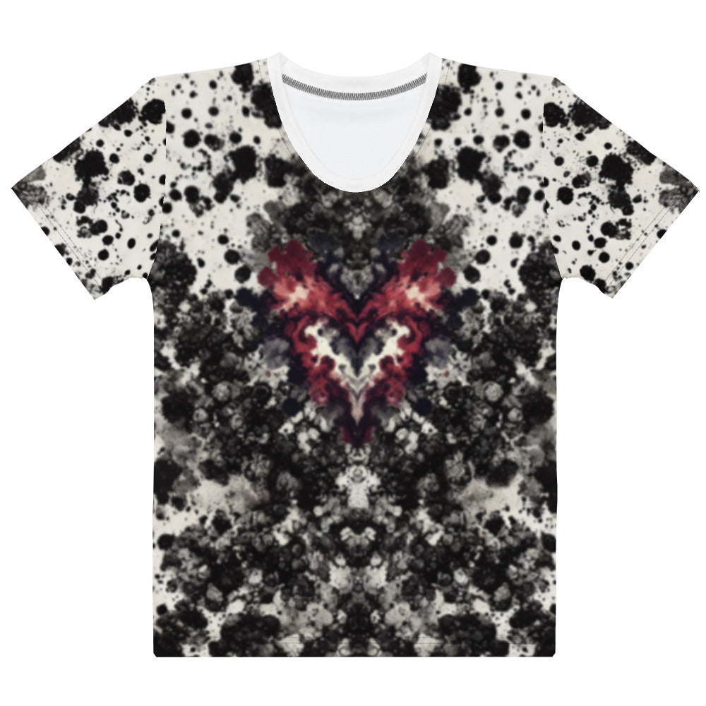 A XS womens_what do you see tee from Phobea with a heart eye skull logo