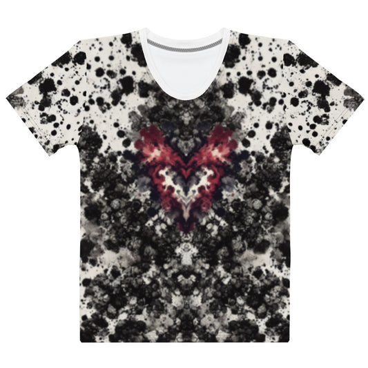 A XS womens_what do you see tee from Phobea with a heart eye skull logo