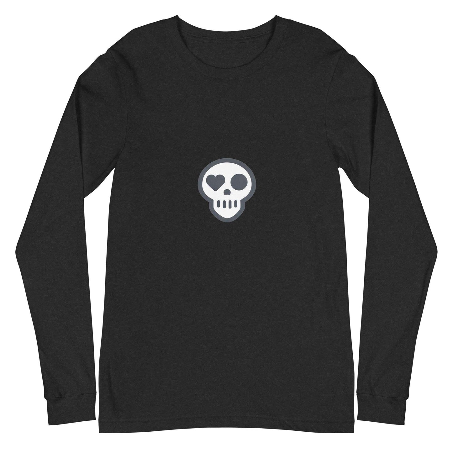 A Black Heather / XS unisex_Reckoning Tee from Phobea with a heart eye skull logo