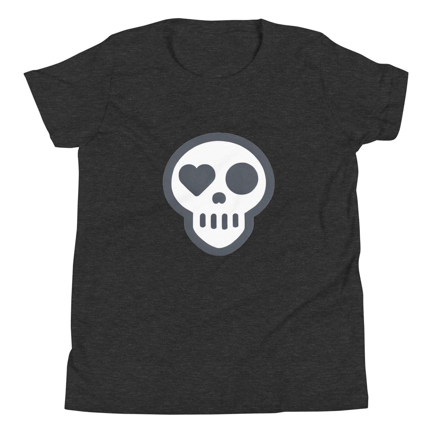 A Dark Grey Heather / S youth_Awakening Tee from Phobea with a heart eye skull logo