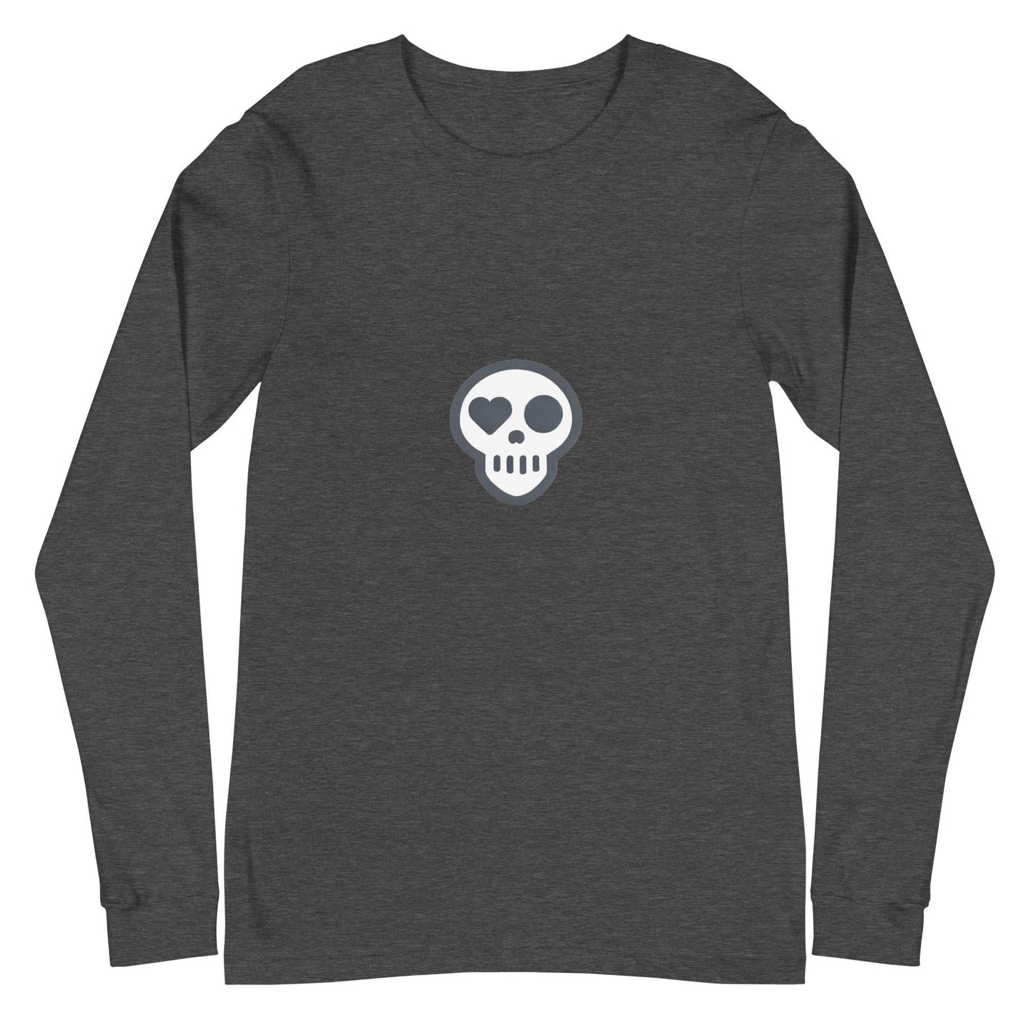A Dark Grey Heather / XS unisex_Reckoning Tee from Phobea with a heart eye skull logo