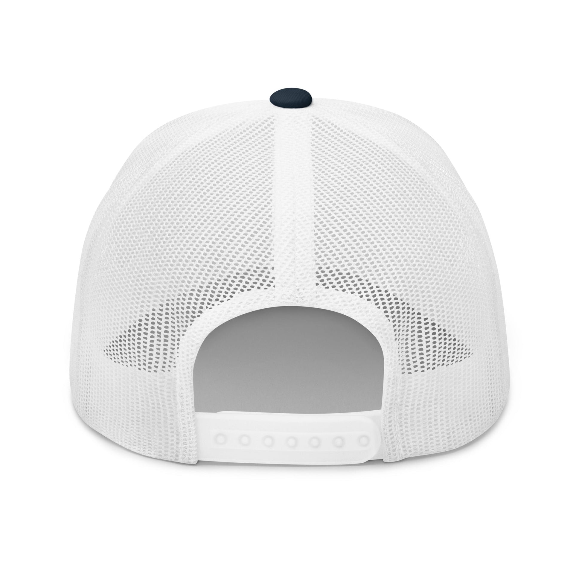 A hats_nomad trucker from Phobea with a heart eye skull logo