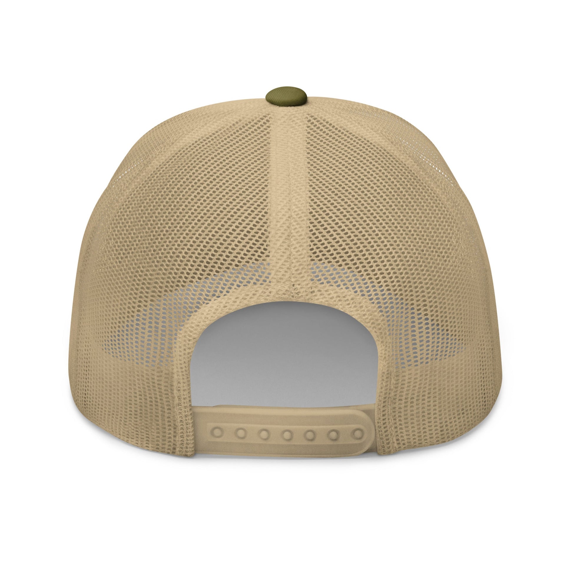 A hats_nomad trucker from Phobea with a heart eye skull logo