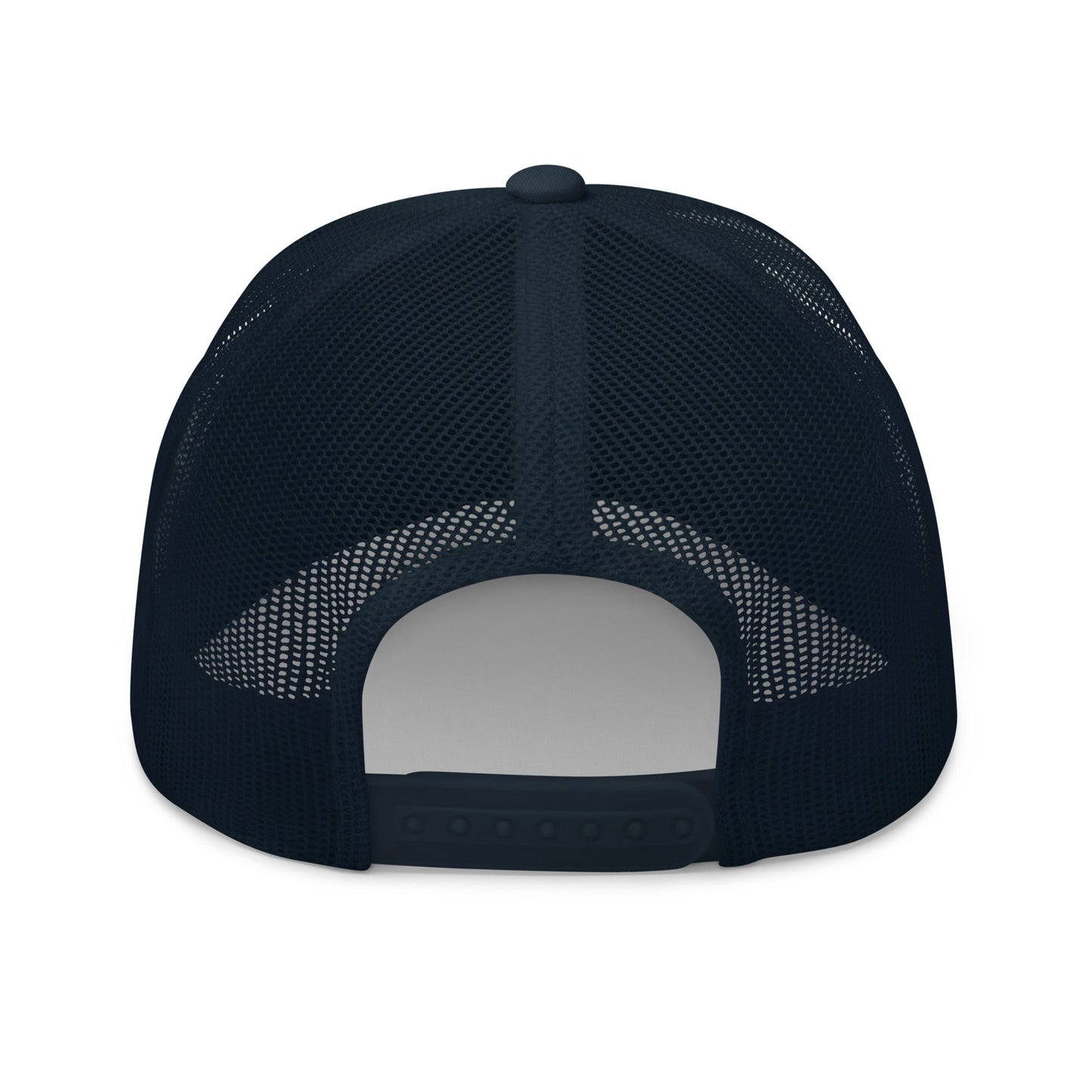 A hats_nomad trucker from Phobea with a heart eye skull logo
