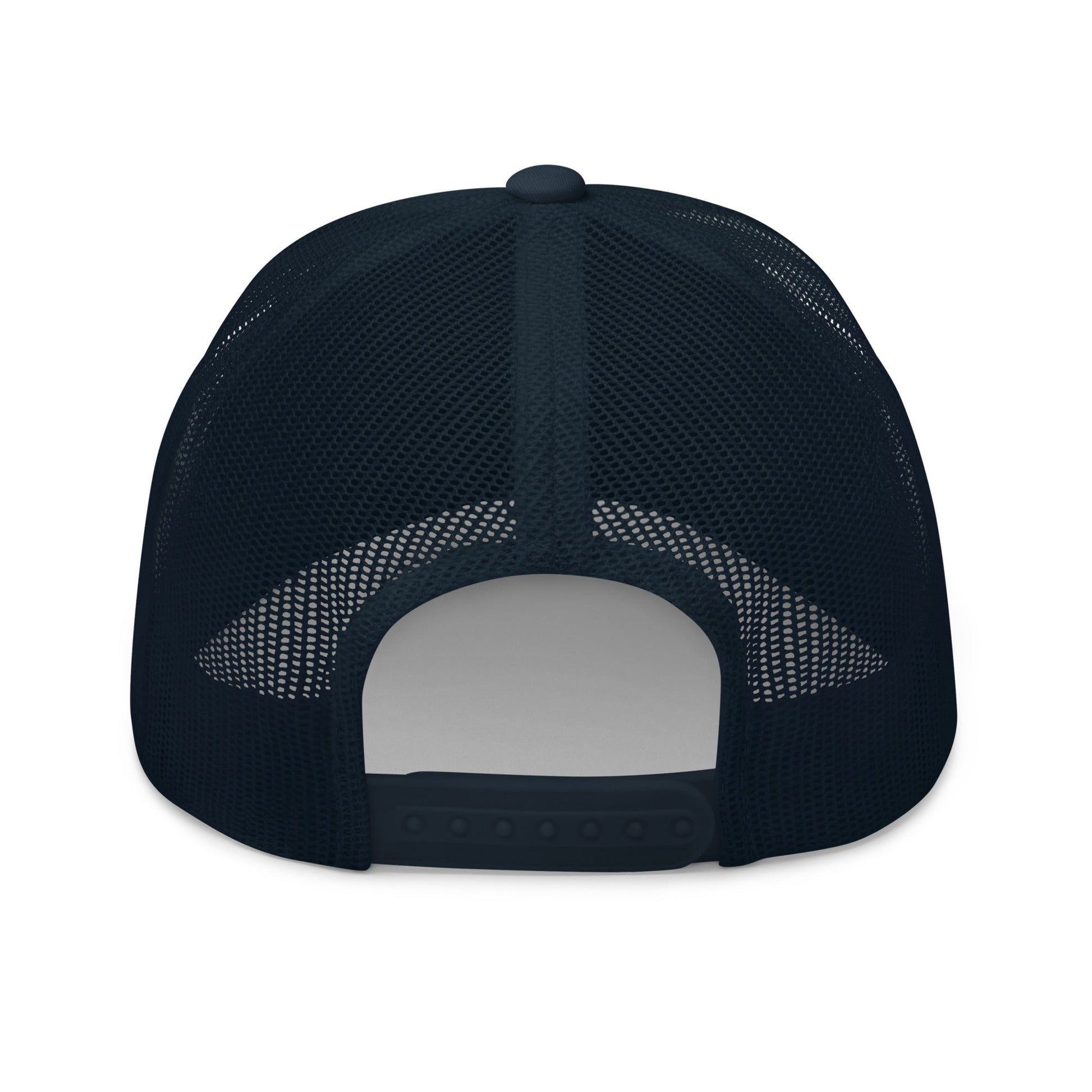 A hats_nomad trucker from Phobea with a heart eye skull logo