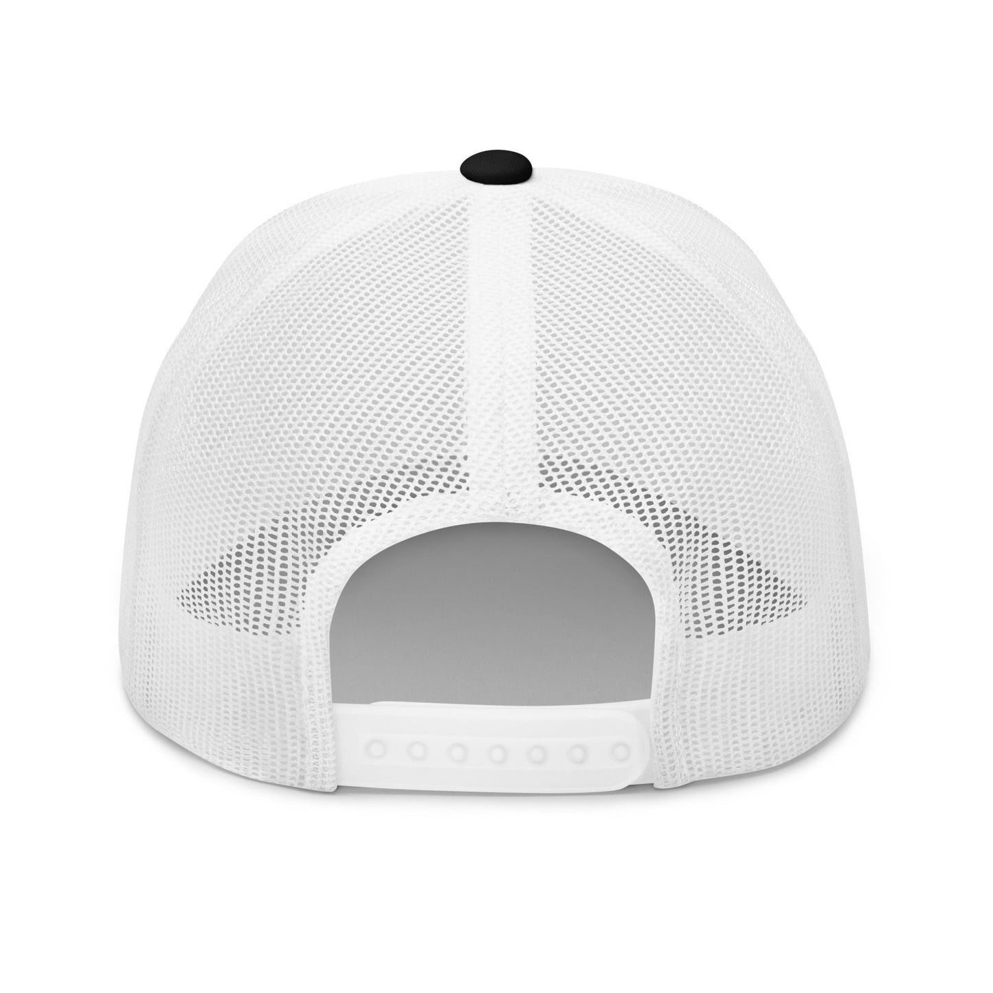 A hats_nomad trucker from Phobea with a heart eye skull logo