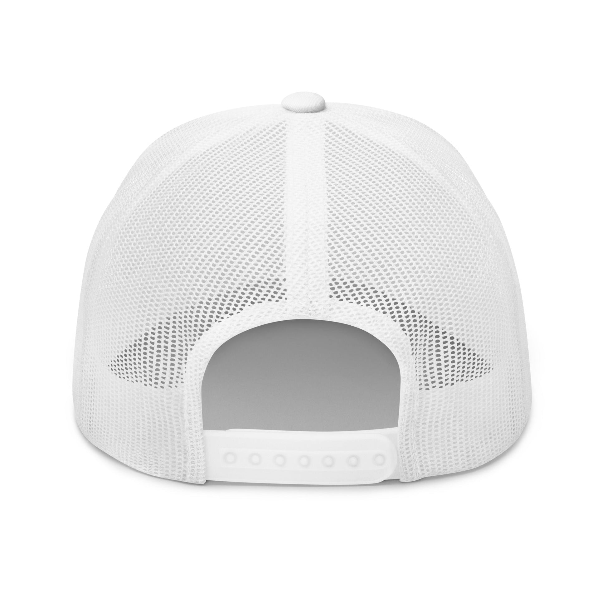 A hats_nomad trucker from Phobea with a heart eye skull logo
