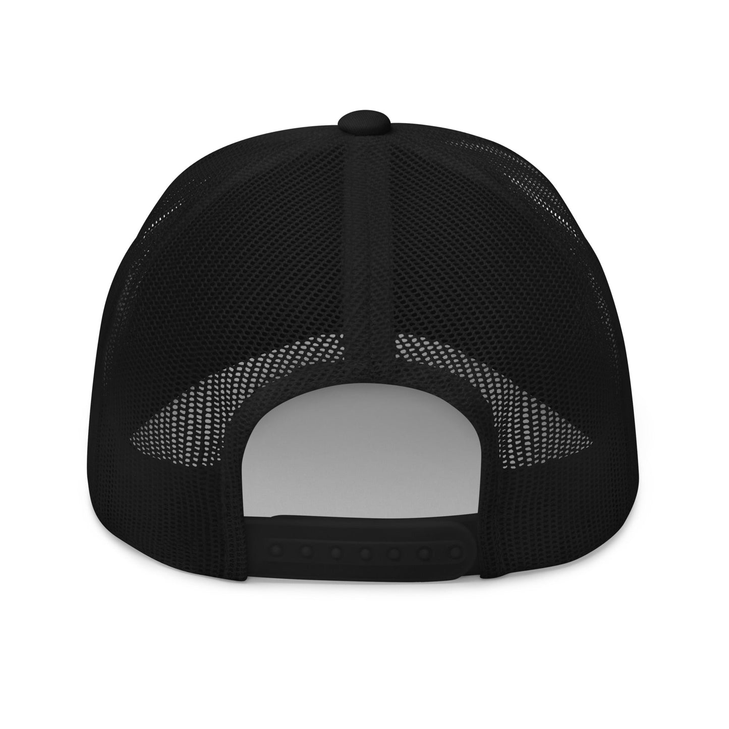 A hats_nomad trucker from Phobea with a heart eye skull logo