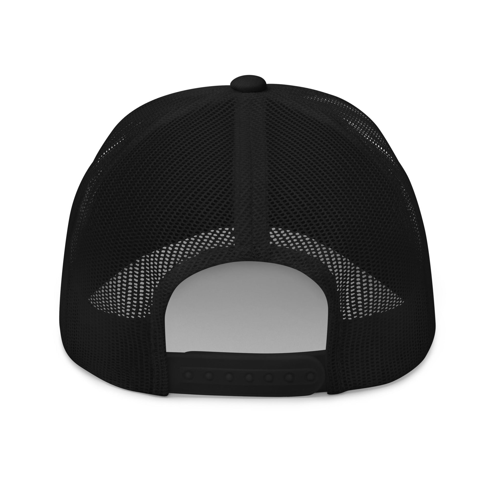 A hats_nomad trucker from Phobea with a heart eye skull logo