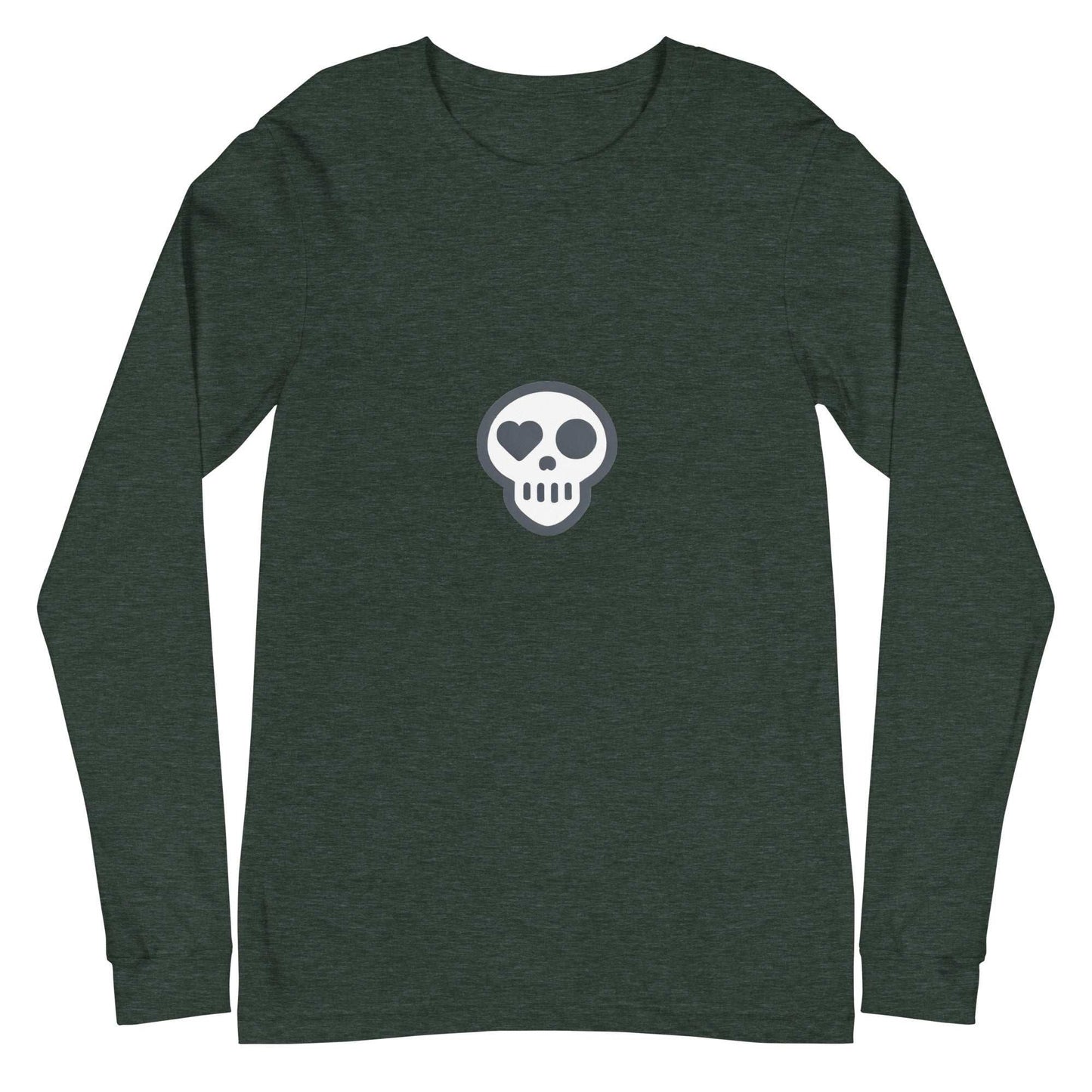 A Heather Forest / XS unisex_Reckoning Tee from Phobea with a heart eye skull logo