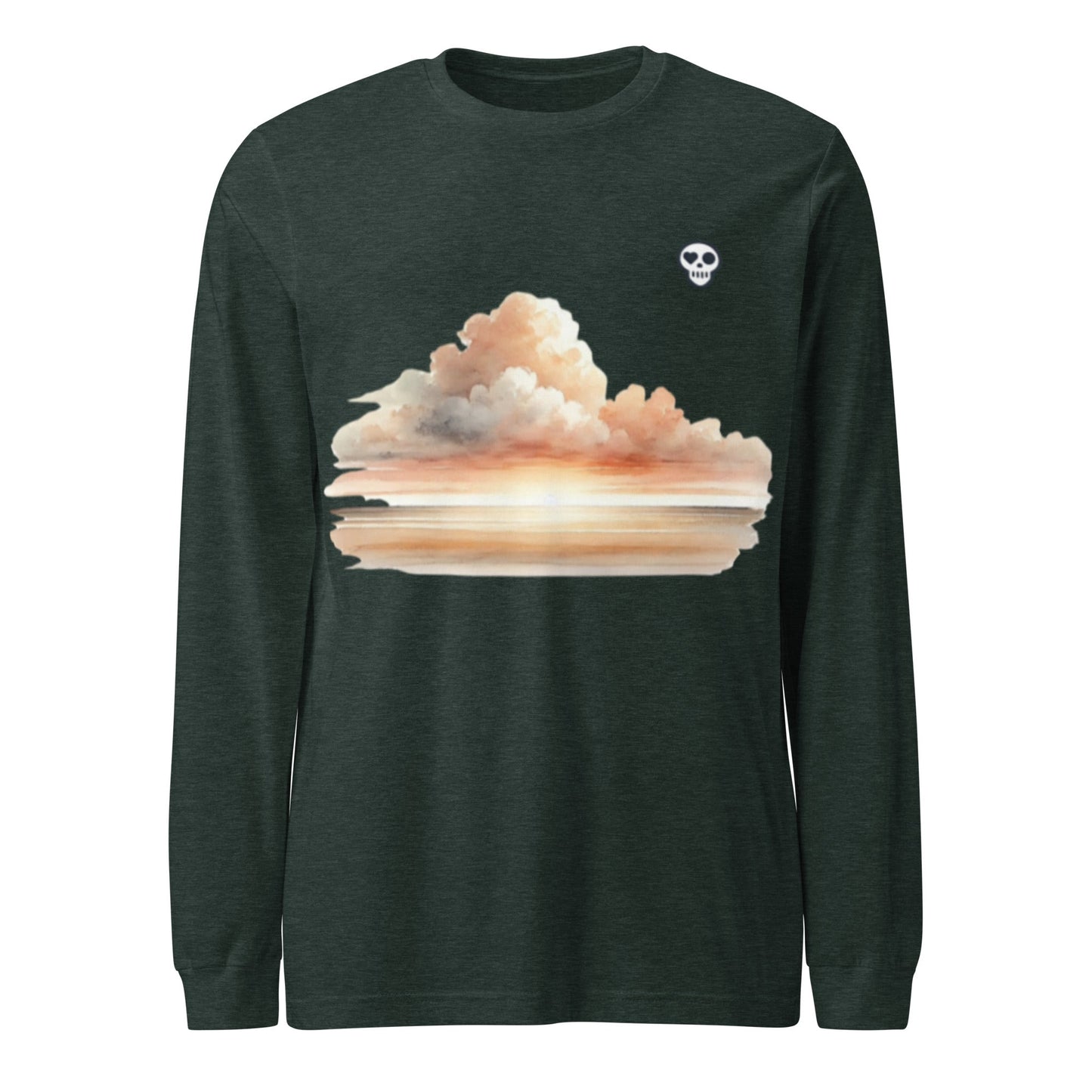 A Heather Forest / XS unisex_wait for this tee_longsleeve from Phobea with a heart eye skull logo