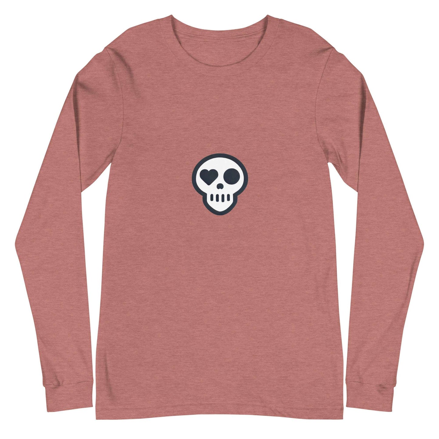 A Heather Mauve / XS unisex_Reckoning Tee from Phobea with a heart eye skull logo