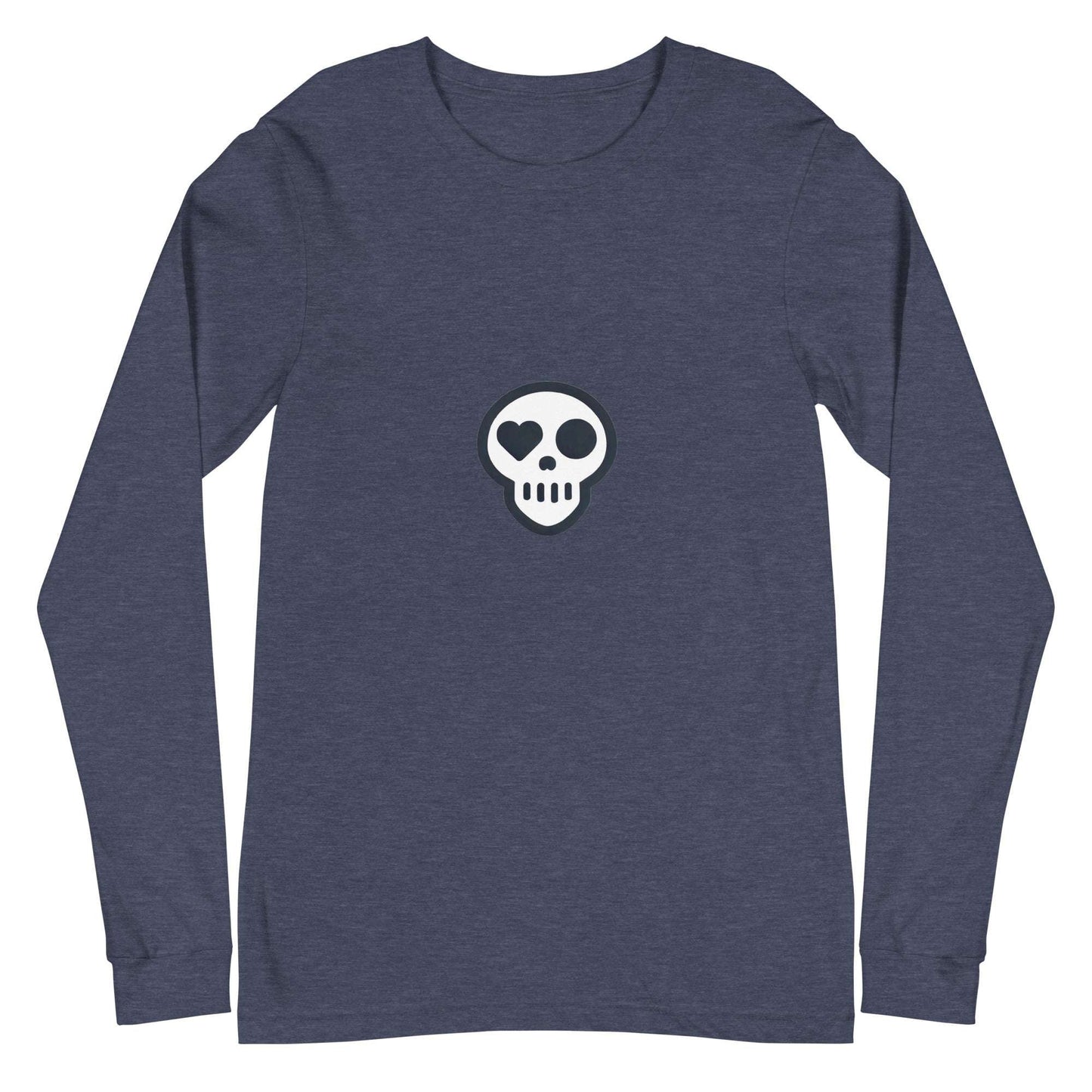 A Heather Navy / XS unisex_Reckoning Tee from Phobea with a heart eye skull logo