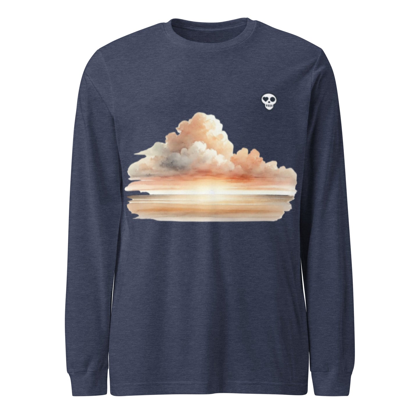 A Heather Navy / XS unisex_wait for this tee_longsleeve from Phobea with a heart eye skull logo