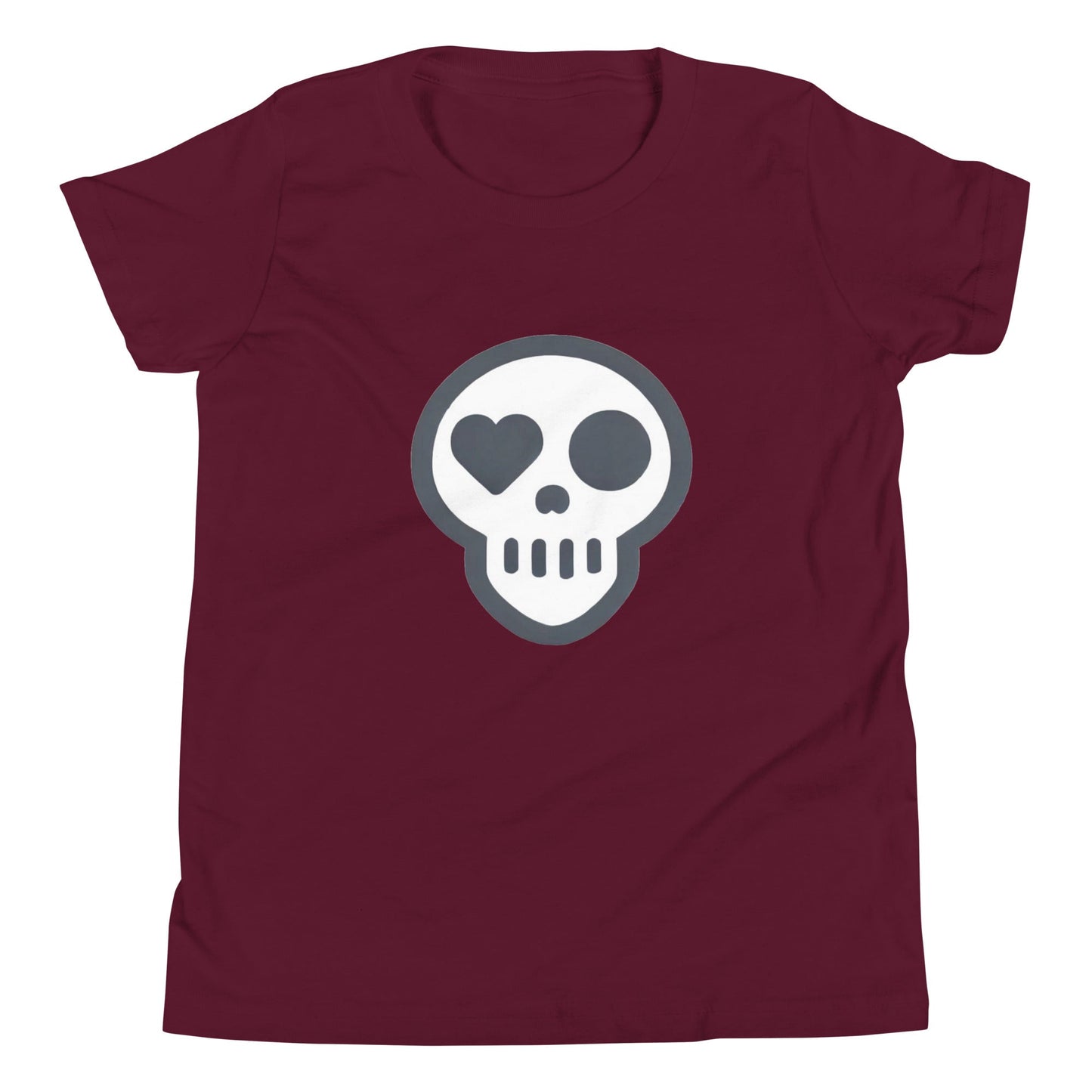 A Maroon / S youth_Awakening Tee from Phobea with a heart eye skull logo
