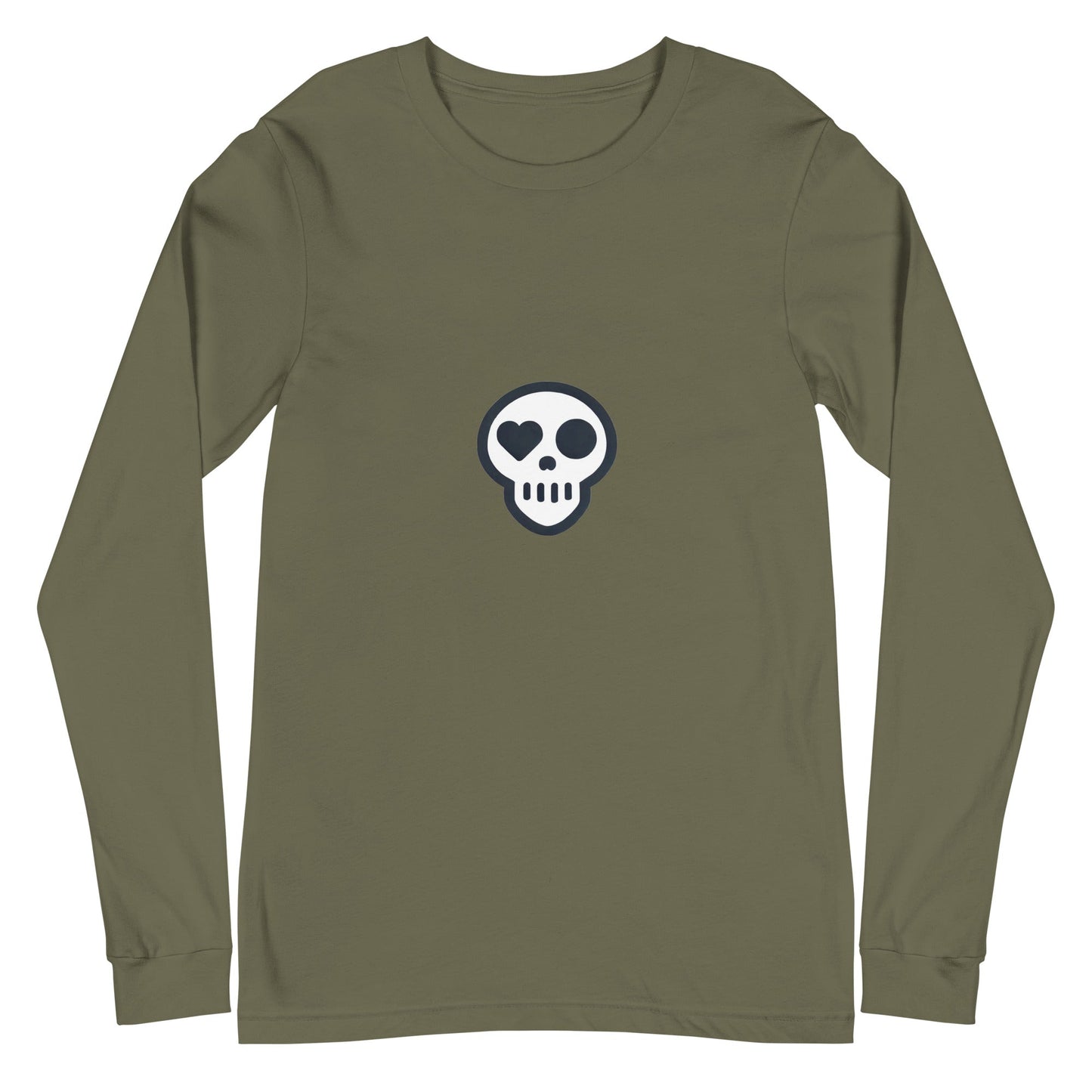 A Military Green / XS unisex_Reckoning Tee from Phobea with a heart eye skull logo