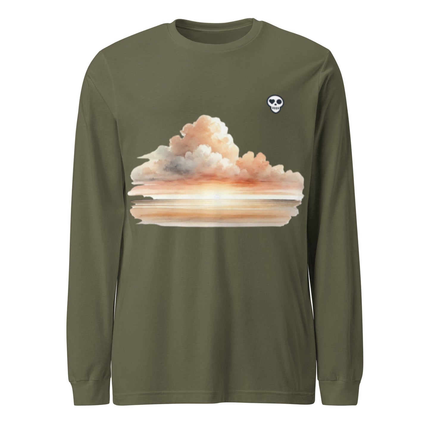 A Military Green / XS unisex_wait for this tee_longsleeve from Phobea with a heart eye skull logo