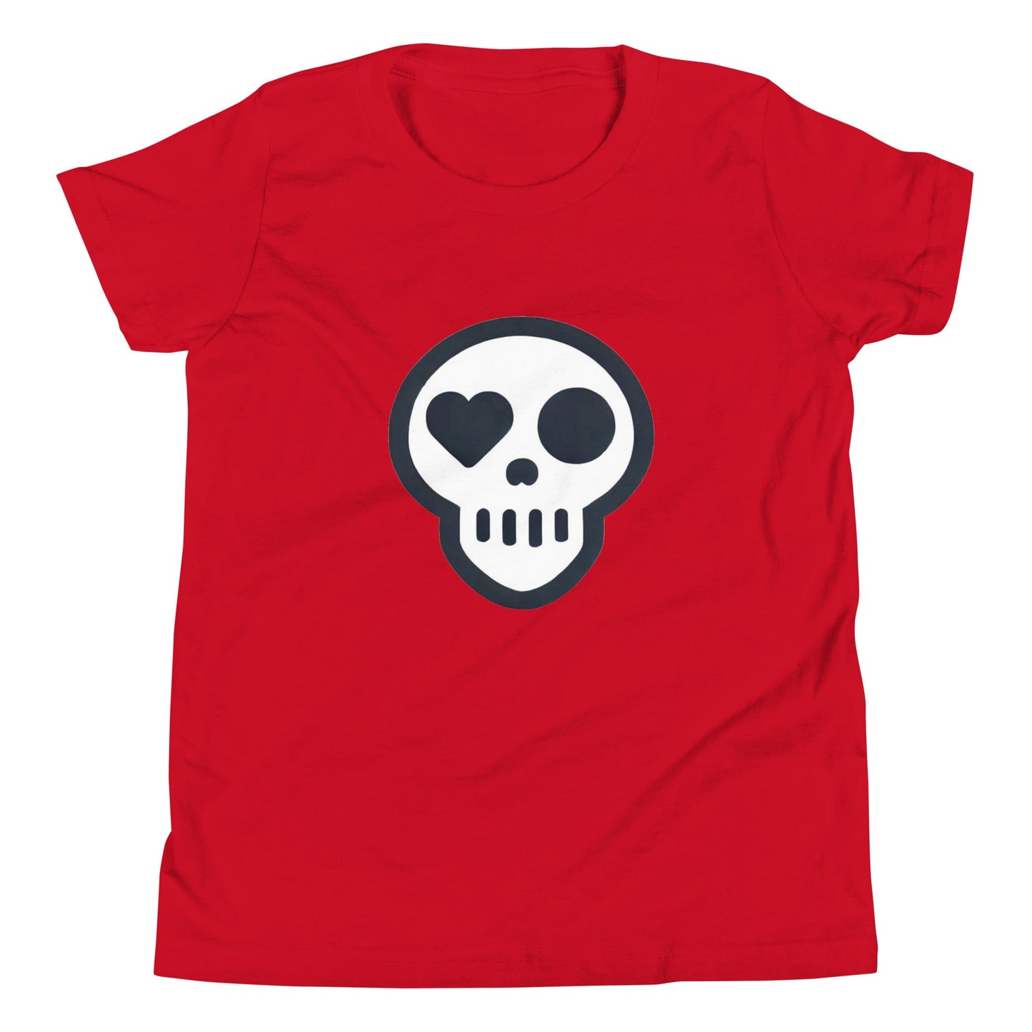 A Red / S youth_Awakening Tee from Phobea with a heart eye skull logo