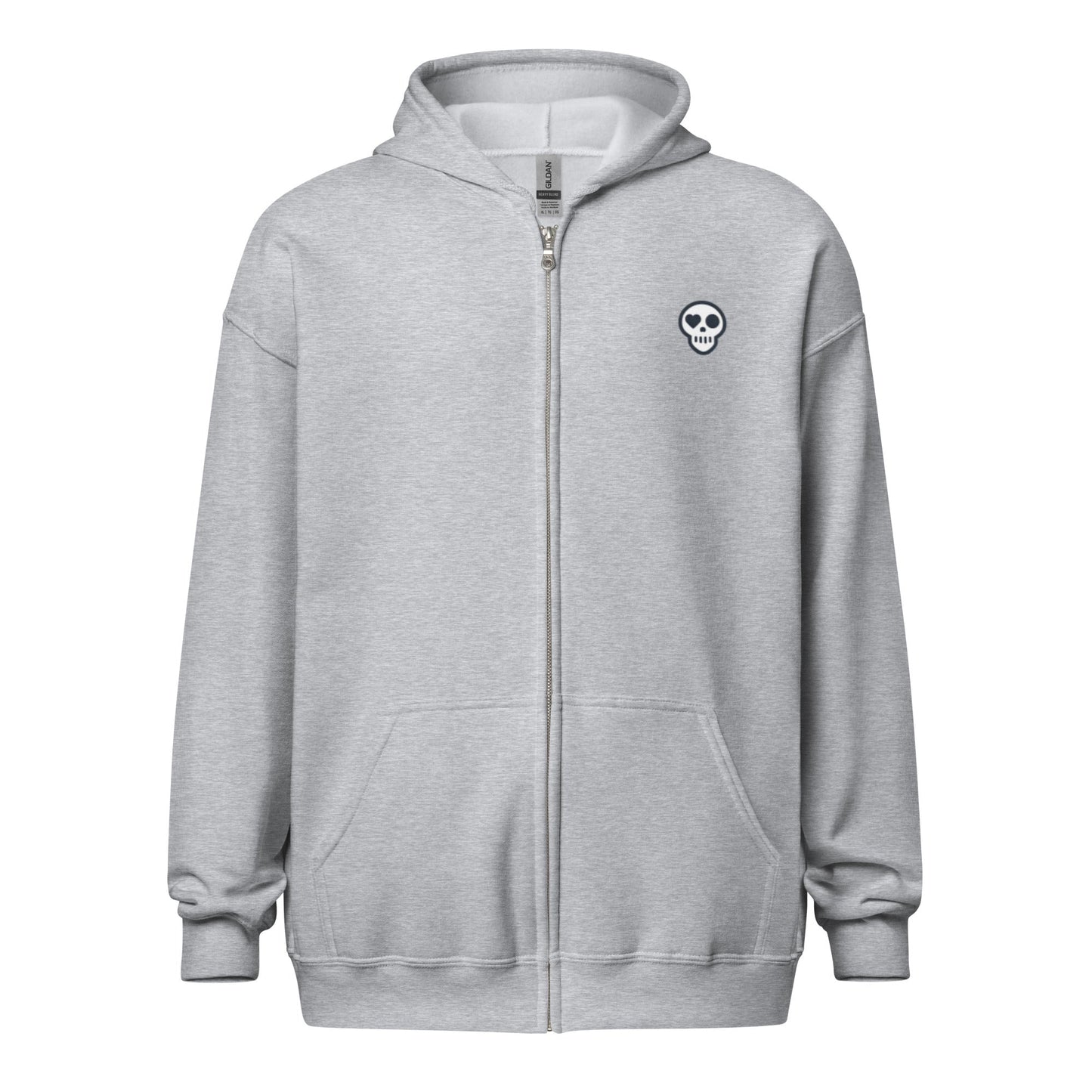 A Sport Grey / S unisex_phantom zip from Phobea with a heart eye skull logo