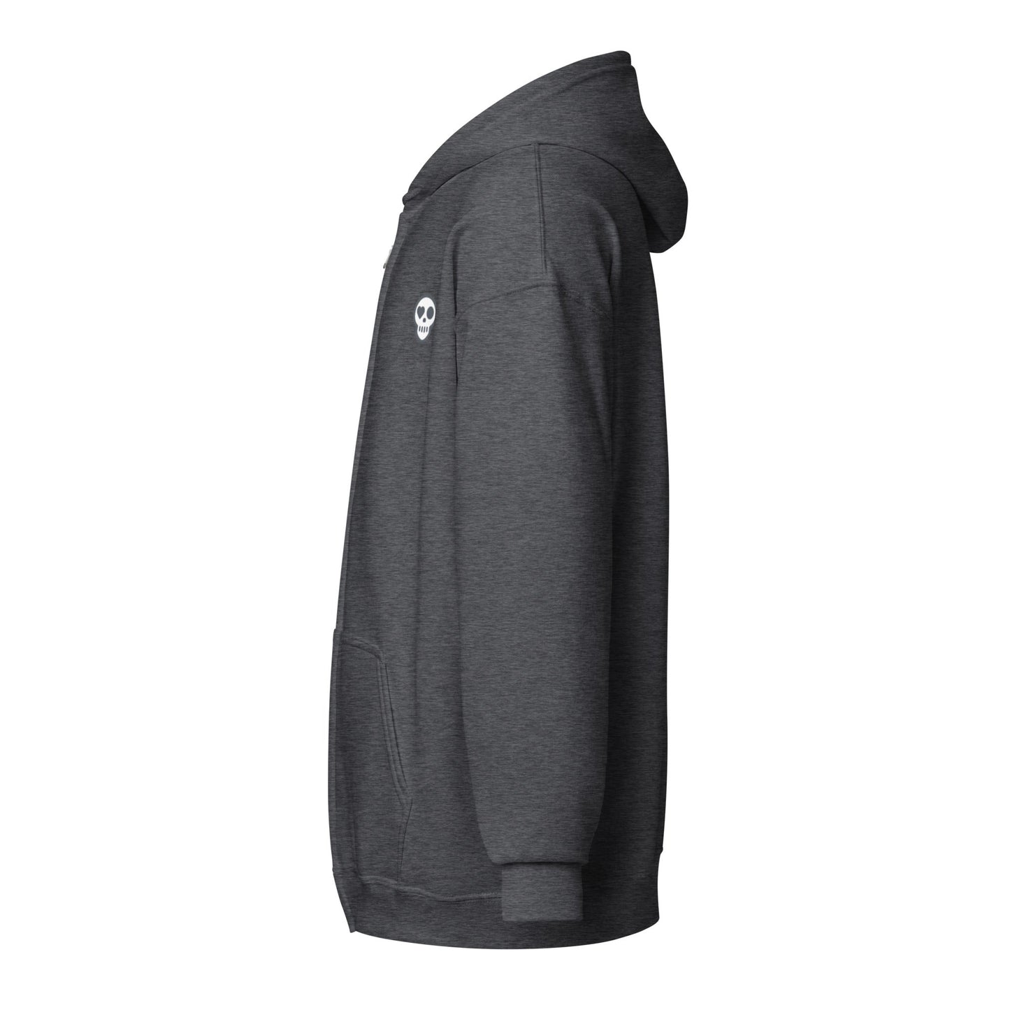 A unisex_phantom zip from Phobea with a heart eye skull logo