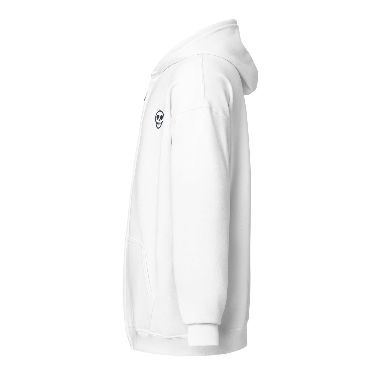 A unisex_phantom zip from Phobea with a heart eye skull logo