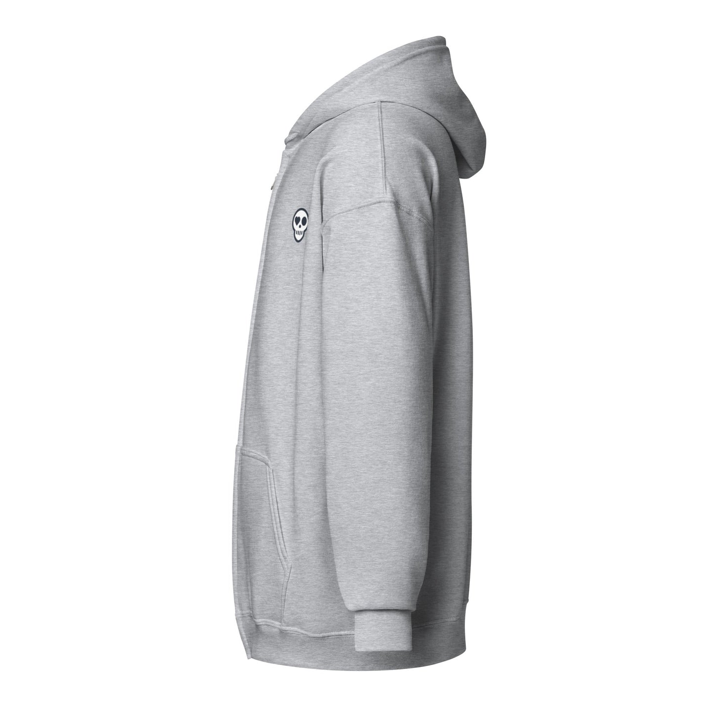 A unisex_phantom zip from Phobea with a heart eye skull logo